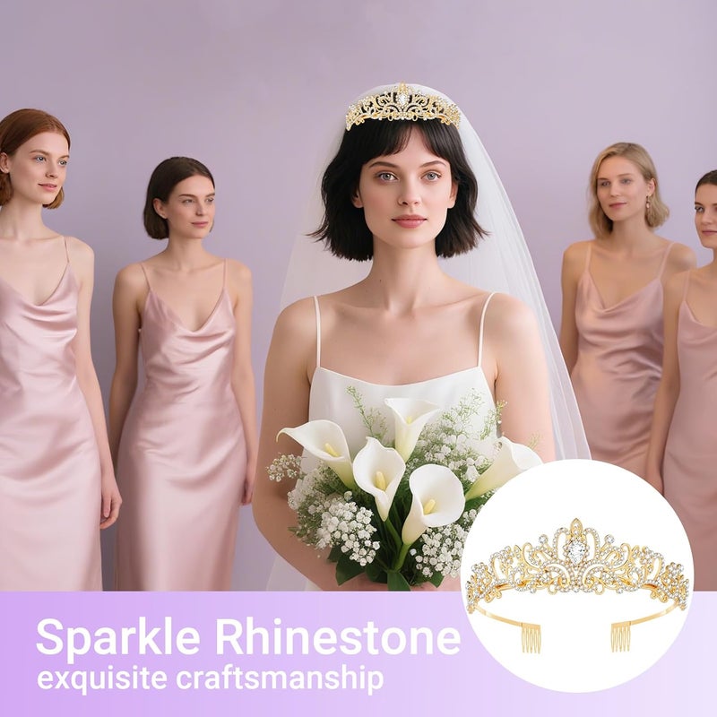 Queenship Tiara Crown for Women, Queen Tiara for Birthday Prom Bridal Party Custome Gold - Image 5